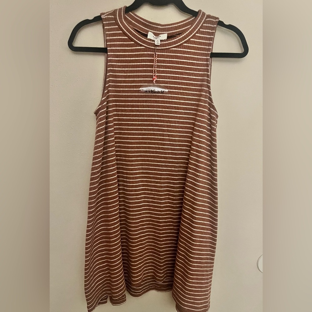 Brown and White Striped Sleeveless Dress by Hayden